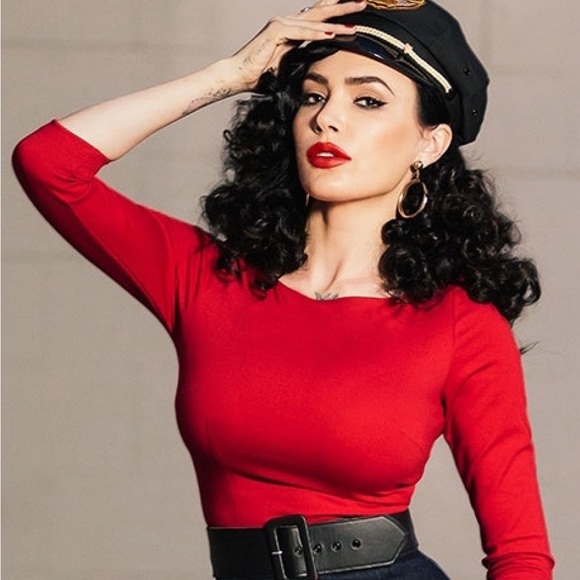 SOLD Laura Byrnes Sabrina Top XL Pinup Girl Clothing Red - Picture 1 of 4